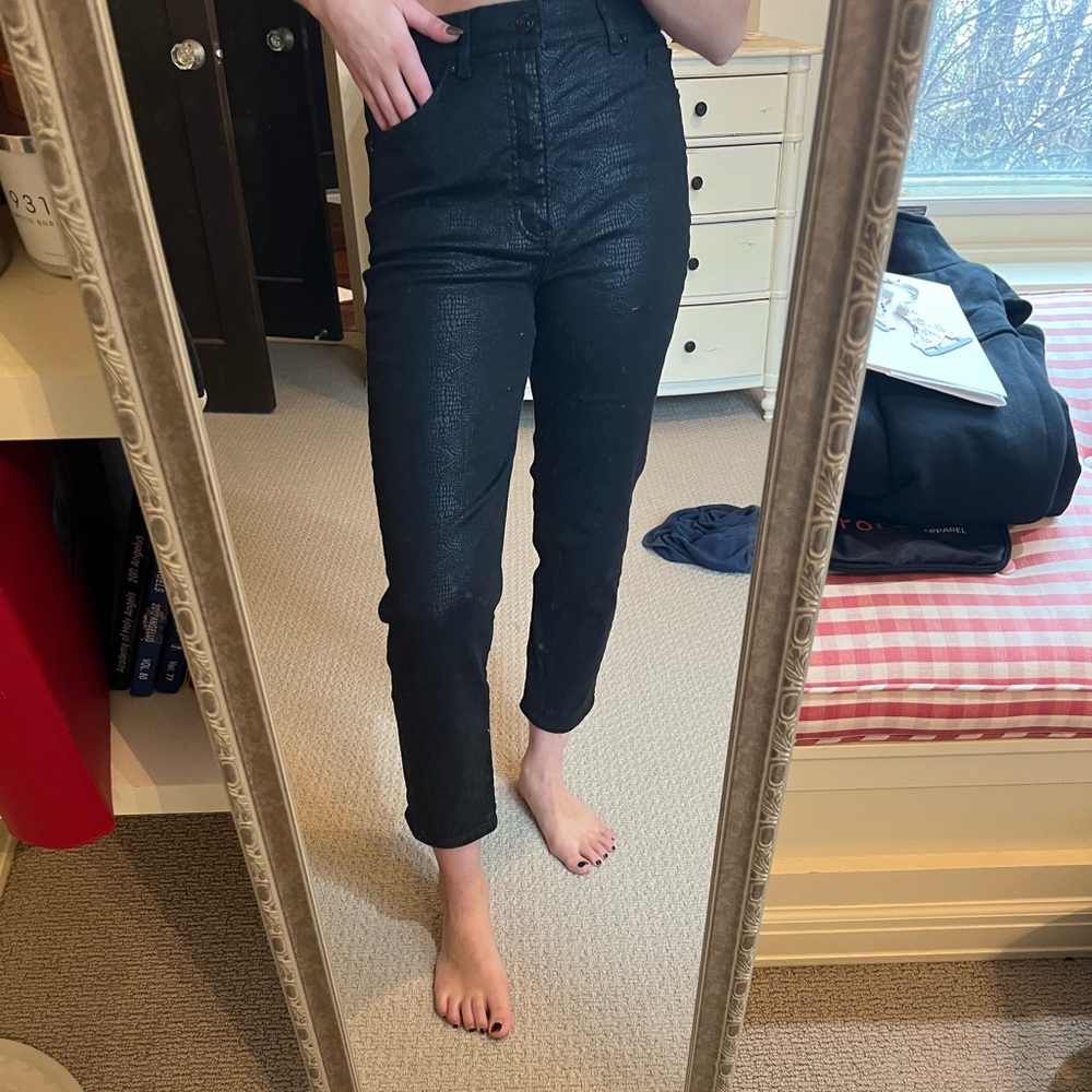 express size 8 black shiny straight leg jeans high waisted
